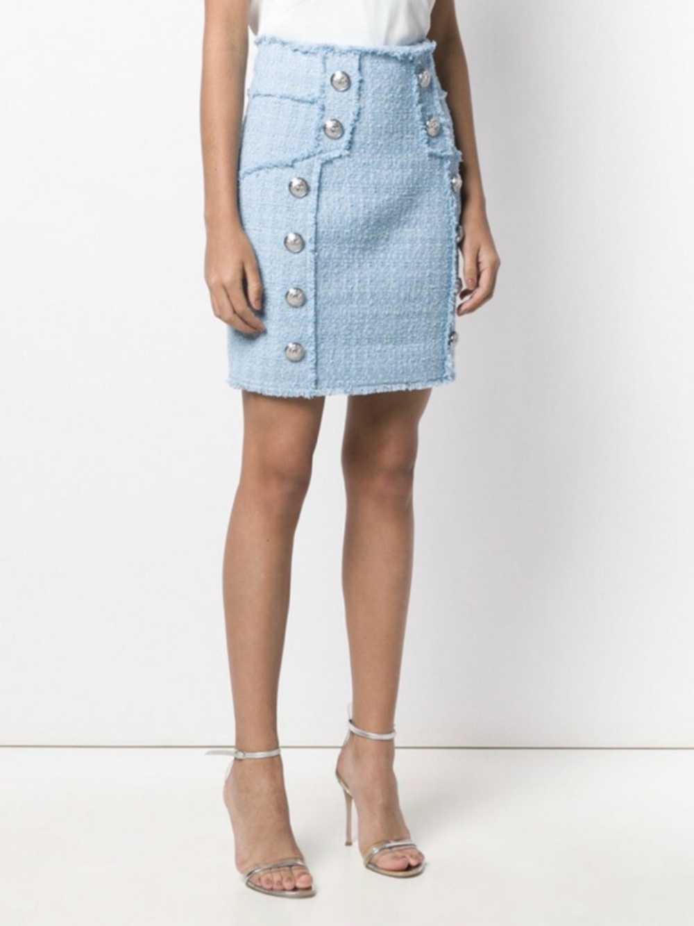 Balmain Paris Blue Tweed Button Mini Skirt Size 38 Small Never Worn Bouclé 💙